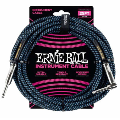 Ernie Ball 25ft Braided Instrument Cable Lead - Black/Blue for sale