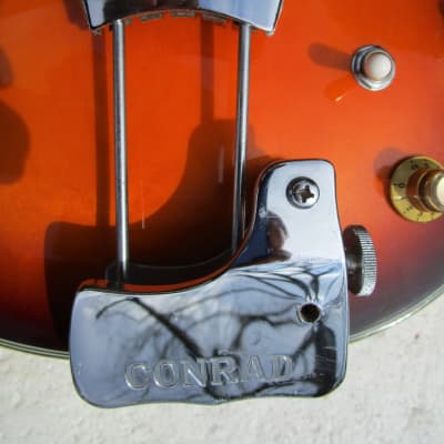 Conrad Violin Shape Guitar, 1960's,  Sunburst, Hang Tags, Scroll Headstock, Original Case image 9