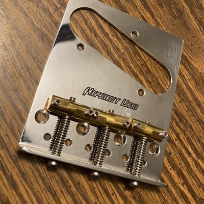 Hipshot USA Stainless Steel Telecaster Bridge, 4 hole and 3 Brass compensated saddles image 2