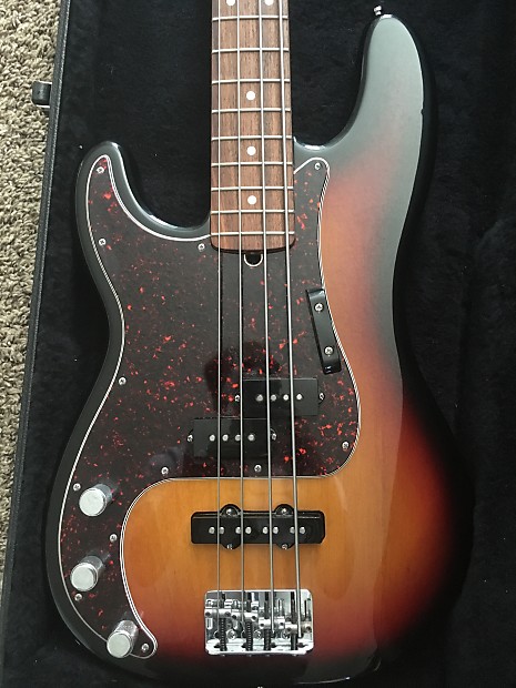 Left Handed Lefty Sunburst American Standard PJ Bass Precision Jazz Hard Shell Case USA