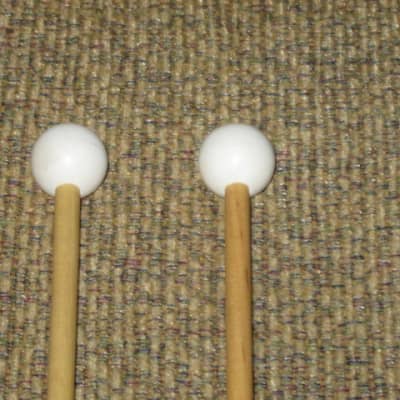 one pair new old stock near A+ Mike Balter MB93B (93B) Extra Hard Keyboard Mallets, 1 plastic (phenolic) round white HEADS and natural birch HANDLES - mid to late 1990s (+ packaging) Unwound Series image 6