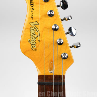 Vintage LV6SSB V6 Re-Issued Electric Guitar Left Hand Sunset Sunburst image 9