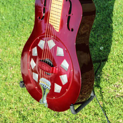 Beltona Pasifika Square Neck Single Cone Resonator Guitar 2009 Red image 6
