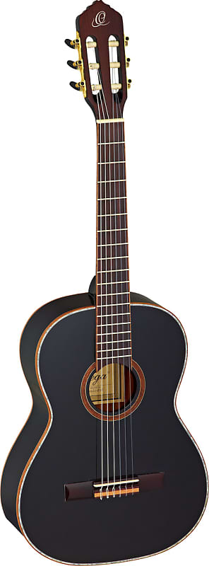 Ortega Guitars R221BK-7/8 Family Series 7/8 Body Size Nylon 6-String Guitar w/ Free Bag, Spruce Top and Mahogany Body, Black Gloss image 1