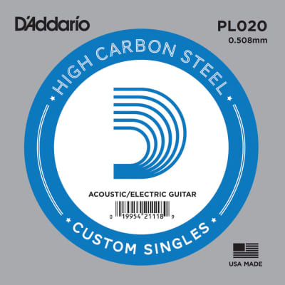 D'Addario PL020 Plain Steel Guitar Single String, .020 image 1