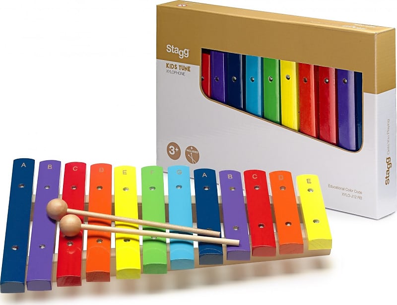 Xylophone with 12 colour-coded keys and two wooden mallets image 1
