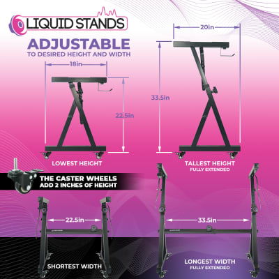 Liquid Stands Z-Style Adjustable Height Piano Keyboard Stand with Straps, Headphone Holder, and Wheels - Fits 54-88 Key Electric Pianos (Black) image 6