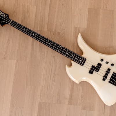1990s BC Rich Mockingbird PJ Medium Scale Electric Bass Guitar White Japan image 9