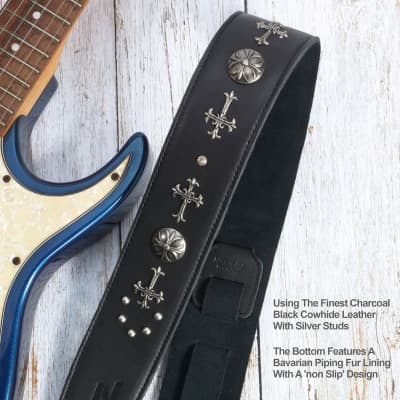 Leather Guitar Strap Bass Soft Padded Adjustable Belt Bolt Black