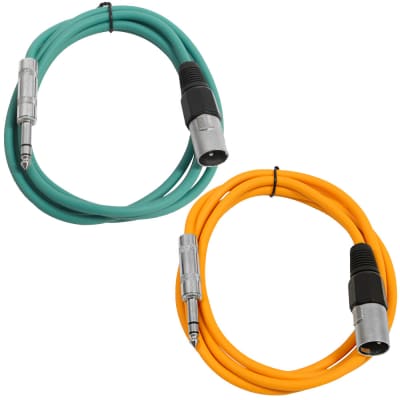 2 Pack of 1/4 Inch to XLR Male Patch Cables 6 Foot Extension Cords Jumper - Green and Orange image 1