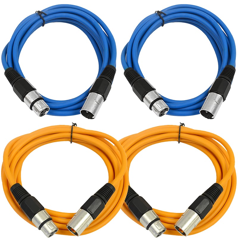 4 Pack of XLR Patch Cables 6 Foot Extension Cords Jumper - Blue and Orange image 1