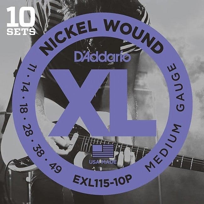 10 Pack of D'Addario EXL115 Electric Guitar Strings XL Nickel Wound 11-49 Medium/Blues-Jazz Rock image 1