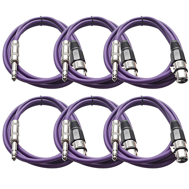 Seismic Audio SATRXL-F6PURPLE6 XLR Female to 1/4" TRS Male Patch Cables - 6' (6-Pack) image 1