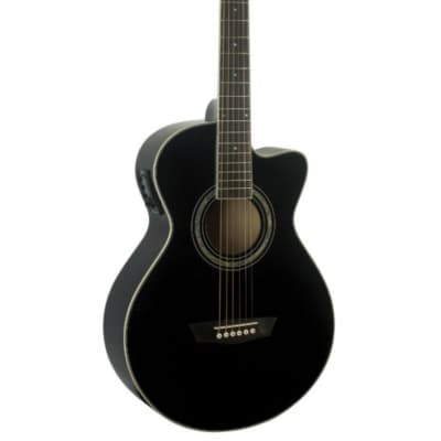 Washburn EA10 Festival Series Petite Jumbo Cutaway Acoustic Electric Guitar. Black for sale