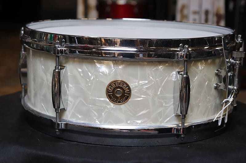 Gretsch Round Badge White Pearl 6 Lug Snare Drum Vintage 1960's 5245