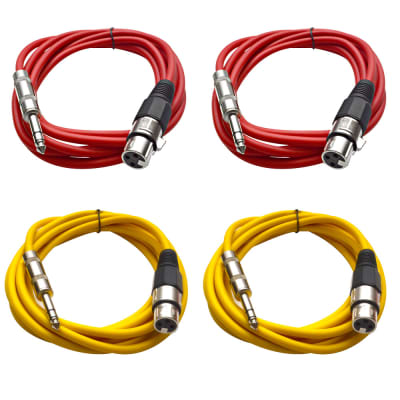 4 Pack of 1/4 Inch to XLR Female Patch Cables 10 Foot Extension Cords Jumper - Red and Yellow image 1
