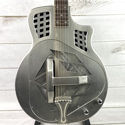 Royall Resonators Trifecta Relic Brushed Steel Finish 14 Fret Cutaway Brass Tricone Guitar With Resophonic Pickup image 1