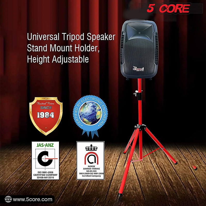 5 Core Speaker Stands Black Heavy Duty Height Adjustable 35 to 70 inches  Tripod PA Monitor Holder for Large Speakers DJ Stand para Bocinas Supports