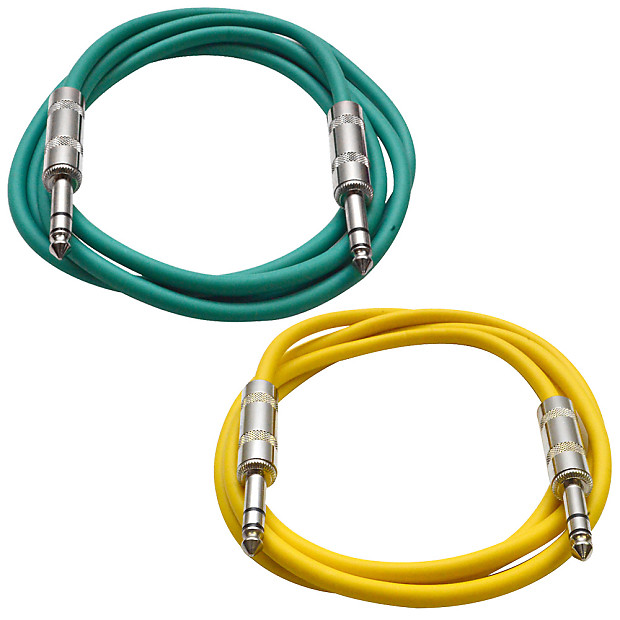 Seismic Audio SATRX-3-GREENYELLOW 1/4" TRS Patch Cables - 3' (2-Pack) image 1