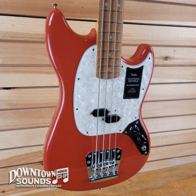 Fender Vintera 60s Mustang Bass with Fender Deluxe Gig Bag - Fiesta Red image 1