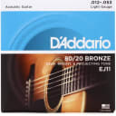 D'Addario EJ11 80/20 Bronze Light Acoustic Guitar Strings, .012 - .053