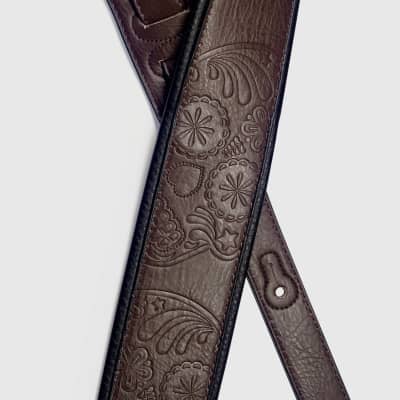 Stagg Dark Brown Padded Leatherette Guitar Strap Mexican Skull Day of the Dead Coco for sale