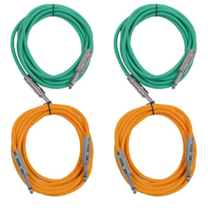 Seismic Audio SASTSX-10-2GREEN2ORANGE 1/4" TS Male to 1/4" TS Male Patch Cables - 10' (4-Pack)