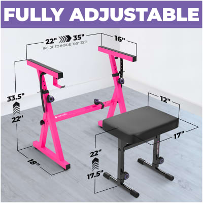 Liquid Stands Pink Piano Keyboard Stand and Bench Set - Portable Heavy Duty Digital Piano Stand for 54-88 Key Electric Pianos & Adjustable Piano Bench, Chair,Stool Sturdy Keyboard Music Stand and Seat image 2