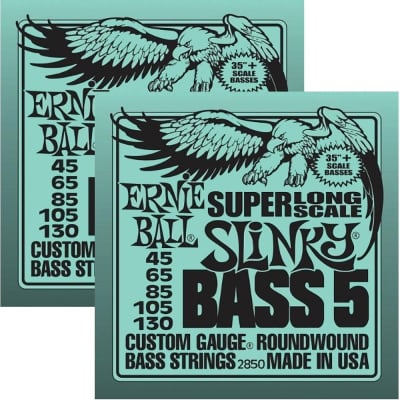 2-Pack Ernie Ball 2850 5-String Slinky Super Long Scale Electric Bass Strings (45-130)
