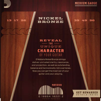 1 Set D'Addario NB1356 Nickel Bronze Acoustic Guitar Strings Medium Gauge 13-56 image 2