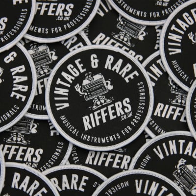 Riffers | Vintage & Rare Musical Instruments for Professionals | Woven Ensign Badge Sew On Patch, Black | Limited Run, 2024 feat. Vintage Roland CR-5000 8000 CompuRhythm Drum Machine