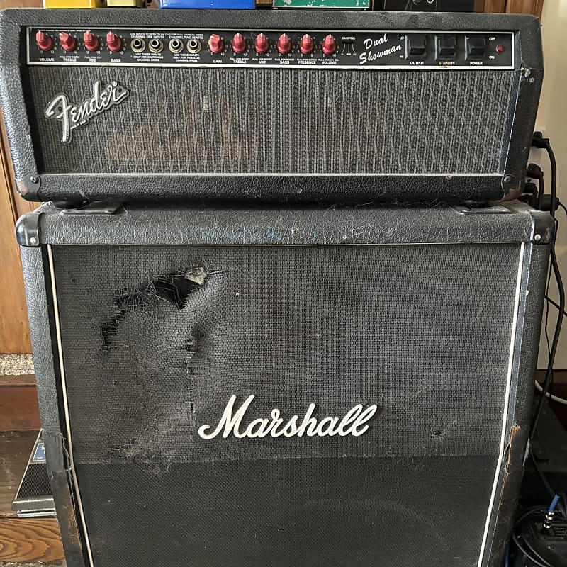 1990s Fender Dual Showman Red Knob w/ Marshall Cab Reverb