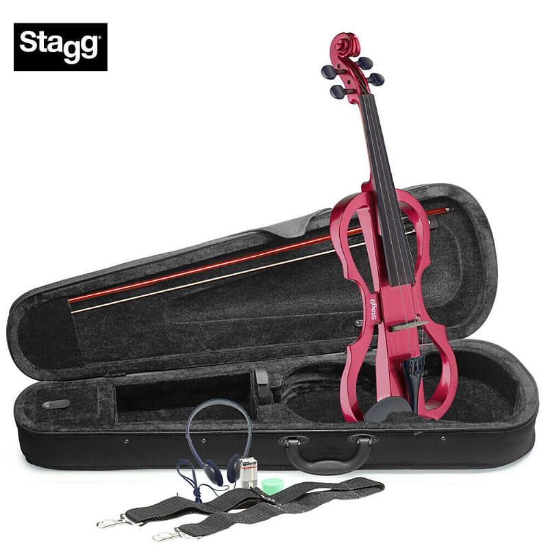 Stagg EVN X-4/4 MRD 4/4 Electric Violin Set w/Soft Case, Straps, Bow, Rosin, Headphones & 9V Battery image 1