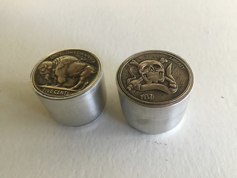 Buffalo nickel and skull guitar knobs. Reverb