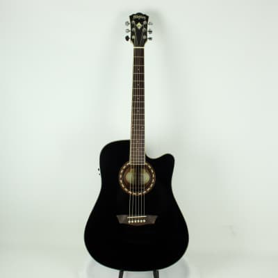 Washburn WD10SCEB Acoustic Electric Guitar, Black (USED) image 1