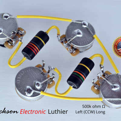 Les Paul Wiring Harness  Custom by JEL 500k CTS  LONG Shaft  LH Emerson Bumblebee  ® .015uF/.022 uF image 2