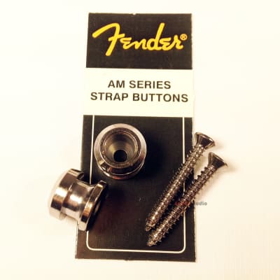 Genuine Fender American Standard Locking CHROME Strap Buttons w/ Screws, Pair image 1