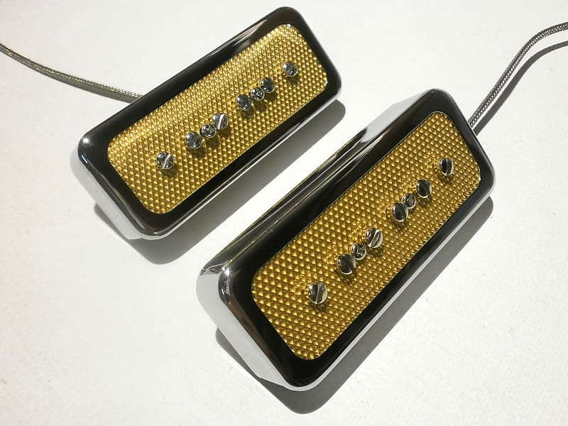 FOIL P90 Soap Bar Pickup SET Bridge and Neck Gold Chrome Electric Custom  Guitar by Q pickups