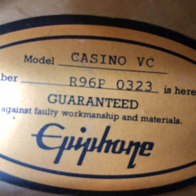Late '90s Epiphone Casino Reissue VCB W/Deluxe HS Case image 2