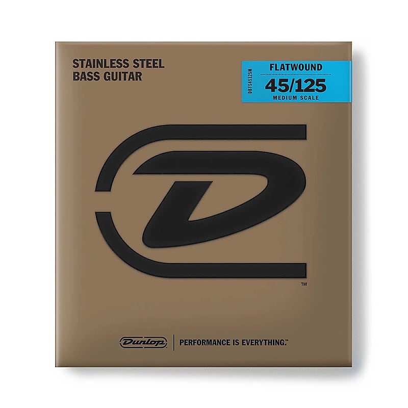 Immagine Dunlop DBFS45125M Stainless Steel Medium Scale Flatwound 5-String Bass Strings - (45-125) - 1