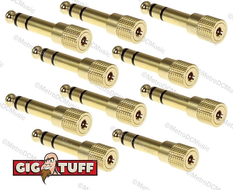 10-Pack Gig Tuff 3.5mm TRS Stereo Female to 1/4" Male Headphone Adapter Gold NEW image 1
