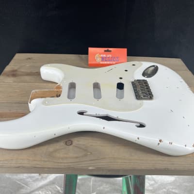 Real Life Relics Thinline F Hole Strat® Stratocaster® Body Aged Olympic White image 4