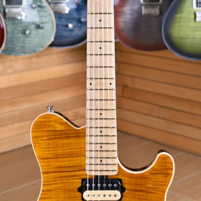 Music Man Axis Super Sport HH Tremolo Flame Maple Neck Trans Gold Matched Headstock image 12