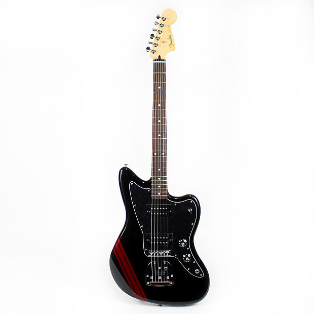 Fender Special Edition Blacktop Jazzmaster HH Stripe Black with Candy Apple Red Racing Stripe 2016 image 1