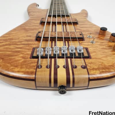 Bob Mick Custom 6-String Quilted Maple Bass 9-Piece Neck Purple Heart Abalone Binding 10.44lbs image 9