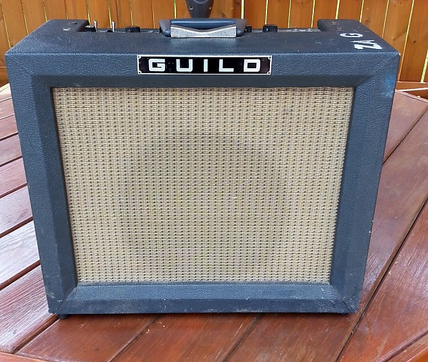 1963 Guild Model 66-J Tube Guitar Amp Grey Tolex With Tan Grille Cloth Great Sound 20 Watts 2 X 6V6 image 1