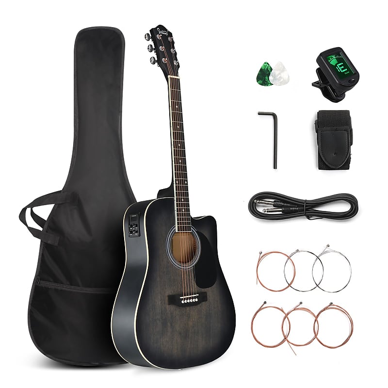 Glarry GMA101 41 Inch EQ Acoustic Guitar Black image 1