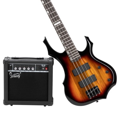 Glarry Burning Fire Electric Bass Guitar HH Pickups w/ 20W Amplifier Sunset image 2