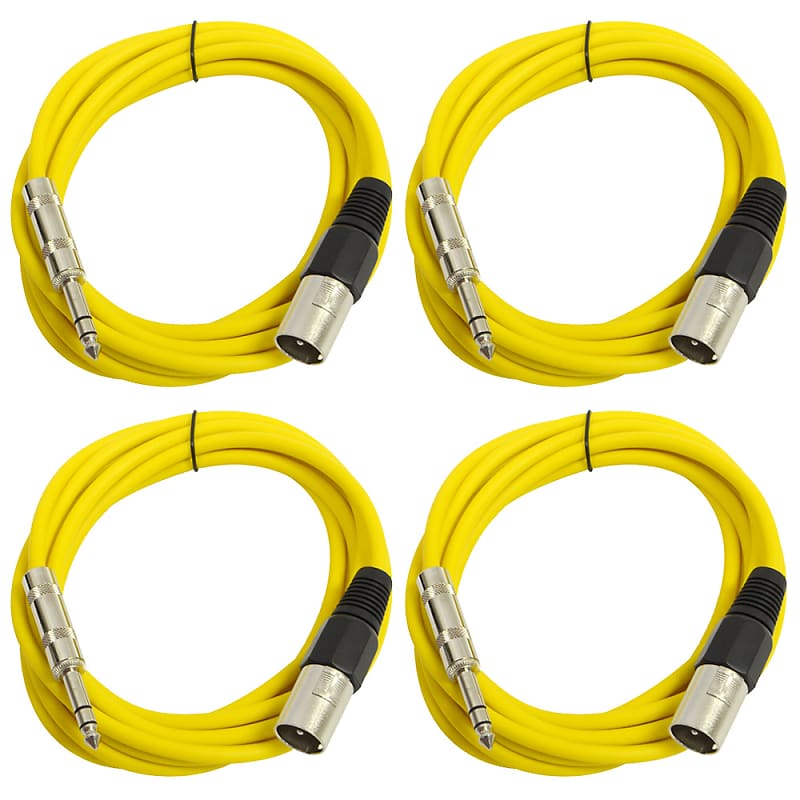 4 Pack of 1/4 Inch to XLR Male Patch Cables 10 Foot Extension Cords Jumper - Yellow and Yellow image 1