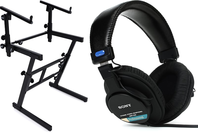 On-Stage KS7365-EJ Folding-Z Keyboard Stand with 2nd Tier  Bundle with Sony MDR-7506 Closed-Back Professional Headphones image 1